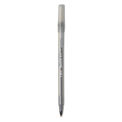 BIC® Round Stic Xtra Precision Ballpoint Pen, Stick, Fine 0.8 mm, Black Ink, Smoke Barrel, Dozen