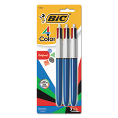 BIC® 4-Color Retractable Ballpoint Pen, Assorted Ink, 1mm, Medium, 3/Pack