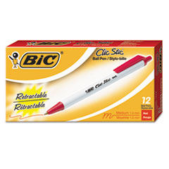 BIC® Clic Stic Retractable Ballpoint Pen, Red Ink, 1mm, Medium, Dozen