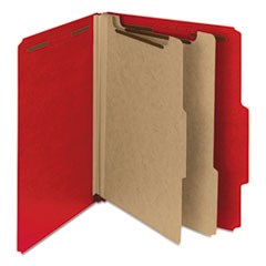 Smead™ Recycled Pressboard Classification Folders, 2" Expansion, 2 Dividers, 6 Fasteners, Letter Size, Bright Red, 10/Box