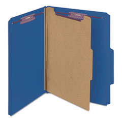 Smead™ Four-Section Pressboard Top Tab Classification Folders, Four SafeSHIELD Fasteners, 1 Divider, Letter Size, Dark Blue, 10/Box