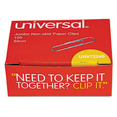 Universal® Nonskid Paper Clips, Wire, Jumbo, Silver, 1000/Pack