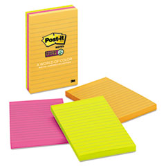 Post-it® Notes Super Sticky Pads in Rio de Janeiro Colors, Lined, 4 x 6, 90-Sheet, 3/Pack