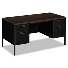 HON® Metro Classic Series Double Pedestal Desk, Flush Panel, 60" x 30" x 29.5", Mocha/Black
