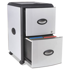 Mobile Filing Cabinet with Metal Siding and Top-Drawer Organizer Tray, 2 Letter File Drawers, Silver/Black, 19" x 15" x 23"