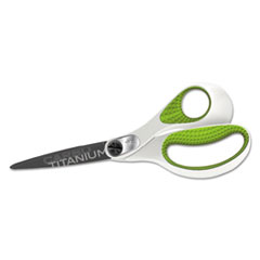 CarboTitanium Bonded Scissors, 8" Long, 3.25" Cut Length, Straight White/Green Handle