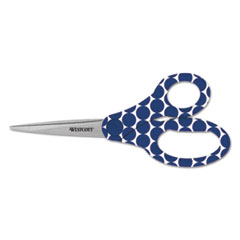 Westcott® Trendsetter Stainless Steel Scissors, 8" Long, Straight Handle, Navy/White