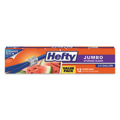 Hefty® Slider Bags, 2.5 gal, 0.9 mil, 14.38" x 9", Clear, 12/Box