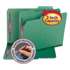 Colored Pressboard Fastener Folders with SafeSHIELD Coated Fasteners, 2" Expansion, 2 Fasteners, Letter Size, Green, 25/Box