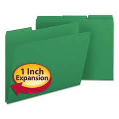 Smead™ Expanding Recycled Heavy Pressboard Folders, 1/3-Cut Tabs: Assorted, Letter Size, 1" Expansion, Green, 25/Box