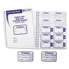 C-Line® Time's Up Self-Expiring Visitor Badges with Registry Log, 3 x 2, White, 150 Badges/Box