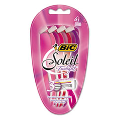 BIC® Soleil Twilight Women’s Disposable Razor, 3 Blades, Pink/Purple, 4/Pack