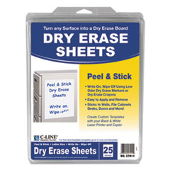 C-Line® Self-Stick Dry Erase Sheets, 8.5 x 11, White Surface, 25/Box