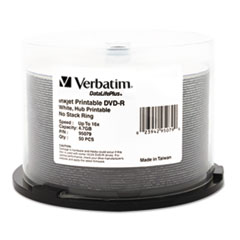 Verbatim® DVD-R DataLife Plus Printable Recordable Disc, 4.7 GB,16x, Spindle, White, 50/Pack