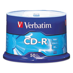 Verbatim® CD-R Recordable Disc, 700 MB/80min, 52x, Spindle, Silver, 50/Pack