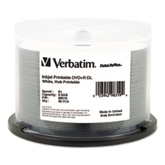 Verbatim® DVD+R Dual Layer Printable Recordable Disc, 8.5 GB, 8x, Spindle, White, 50/Pack