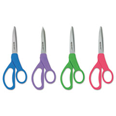 Westcott® Student Scissors with Antimicrobial Protection, Pointed Tip, 7" Long, 3" Cut Length, Randomly Assorted Straight Handles