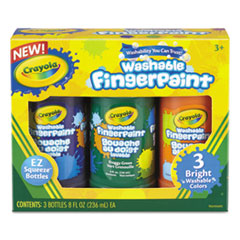 Crayola® Washable Fingerpaint Pack, 3 Assorted Bright Colors, 8 oz Tube, 3/Pack