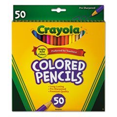 Crayola® Long-Length Colored Pencil Set, 3.3 mm, 2B (#1), Assorted Lead/Barrel Colors, 50/Box
