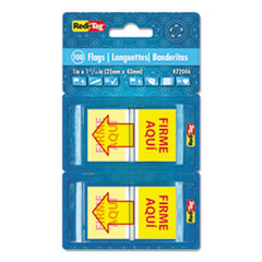 Redi-Tag® Spanish Page Flags in Pop-Up Dispenser, "FIRME AQUl", Red/Yellow, 100/Pack