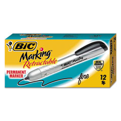 BIC® Marking Retractable Permanent Marker, Fine Tip, Black, Dozen