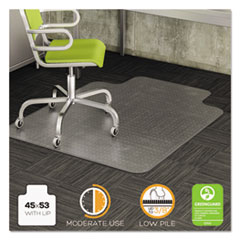deflecto® DuraMat Moderate Use Chair Mat for Low Pile Carpet, 45 x 53 w/Lip, Clear