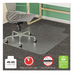 deflecto® SuperMat Frequent Use Chair Mat, Medium Pile Carpet, Beveled, 45x53 w/Lip, Clear