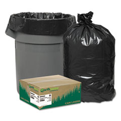 Earthsense® Commercial Linear Low Density Recycled Can Liners, 60 gal, 2 mil, 38" x 58", Black, 100/Carton