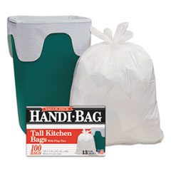 Handi-Bag® Super Value Pack, 13 gal, 0.6 mil, 23.75" x 28", White, 100 Bags/Box, 6 Boxes/Carton