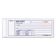 Rediform® Receipt Book, Three-Part Carbonless, 7 x 2.75, 4 Forms/Sheet, 50 Forms Total