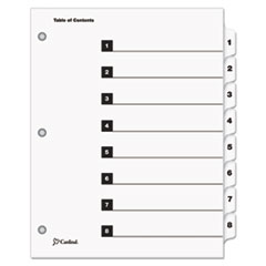 Cardinal® Traditional OneStep Index System, 8-Tab, 1-8, Letter, White, 8/Set