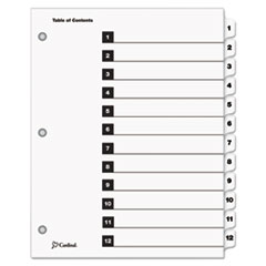 Cardinal® Traditional OneStep Index System, 12-Tab, 1-12, Letter, White, 12/Set