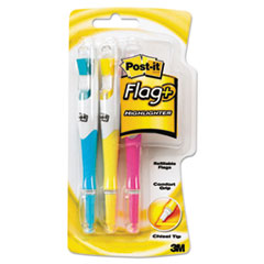 Post-it® Flag+ Writing Tools Flag + Highlighter, Blue/Pink/Yellow, 50 Flags, 3/Pack