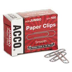 ACCO Smooth Standard Paper Clip, Jumbo, Silver, 100/Box, 10 Boxes/Pack