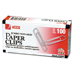 ACCO Nonskid Standard Paper Clips, Jumbo, Silver, 100/Box, 10 Boxes/Pack