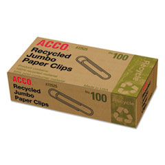 ACCO Recycled Paper Clips, Smooth, Jumbo, 100/Box, 10 Boxes/Pack