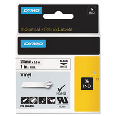 DYMO® Rhino Permanent Vinyl Industrial Label Tape, 1" x 18 ft, White/Black Print