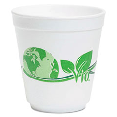 WinCup® Vio Biodegradable Food Containers, 16 oz Bowl, Foam, White/Green, 500/Carton