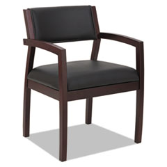 Alera® Alera Reception Lounge 500 Series Wood Guest Chair, Mahogany/Black Leather