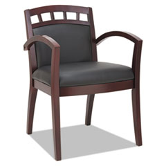 Alera® Alera Reception Lounge 500 Series Arch CutOut Wood Chair, Mahogany/Black Leather