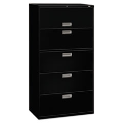 HON® Brigade 600 Series Lateral File, 4 Legal/Letter-Size File Drawers, 1 Roll-Out File Shelf, Black, 36" x 18" x 64.25"