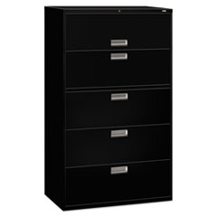 HON® Brigade 600 Series Lateral File, 4 Legal/Letter-Size File Drawers, 1 Roll-Out File Shelf, Black, 42" x 18" x 64.25"