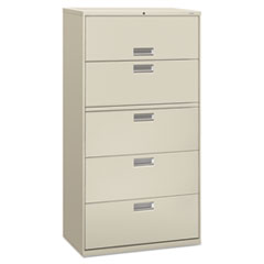 HON® Brigade 600 Series Lateral File, 4 Legal/Letter-Size File Drawers, 1 Roll-Out File Shelf, Light Gray, 36" x 18" x 64.25"