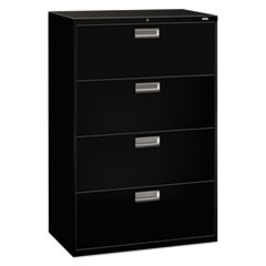 HON® Brigade 600 Series Lateral File, 4 Legal/Letter-Size File Drawers, Black, 36" x 18" x 52.5"