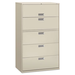 HON® Brigade 600 Series Lateral File, 4 Legal/Letter-Size File Drawers, 1 Roll-Out File Shelf, Light Gray, 42" x 18" x 64.25"