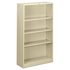 HON® Metal Bookcase, Four-Shelf, 34.5w x 12.63d x 59h, Putty