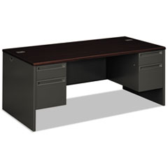 HON® 38000 Series Double Pedestal Desk, 72" x 36" x 29.5", Mahogany/Charcoal