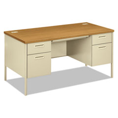 HON® Metro Classic Series Double Pedestal Desk, Flush Panel SCS, 60" x 30" x 29.5", Harvest/Putty