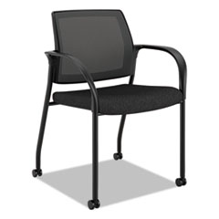 HON® Ignition Series Mesh Back Mobile Stacking Chair, Black Fabric Upholstery