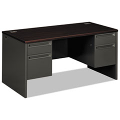 HON® 38000 Series Double Pedestal Desk, 60" x 30" x 29.5", Mahogany/Charcoal
